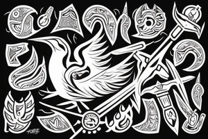 Tribal bird with ukraine trident and borislav incorporated in bird design tattoo idea