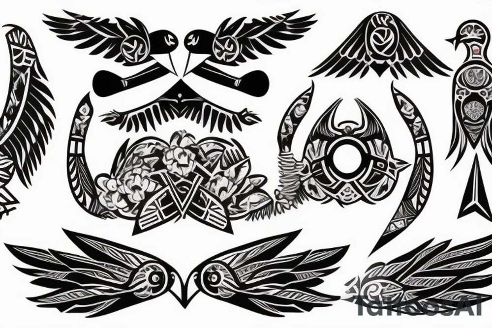 Tribal bird with ukraine trident and borislav incorporated in bird design tattoo idea