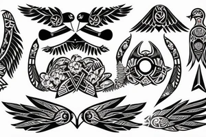 Tribal bird with ukraine trident and borislav incorporated in bird design tattoo idea