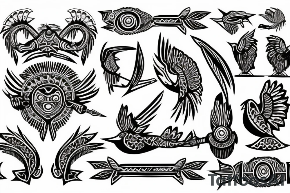 Tribal bird with ukraine trident and borislav incorporated in bird design tattoo idea