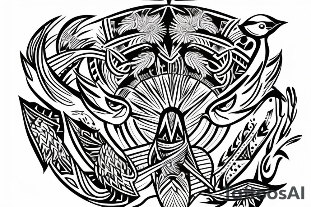 Tribal bird with ukraine trident and borislav incorporated in bird design tattoo idea