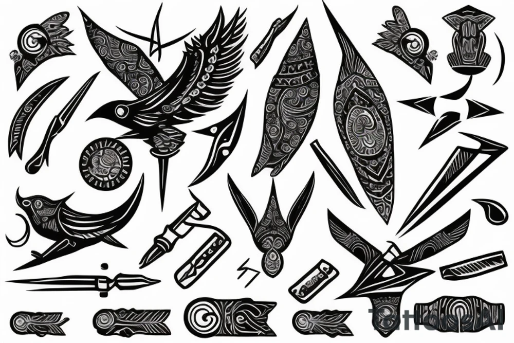 Tribal bird with ukraine trident and borislav incorporated in bird design tattoo idea