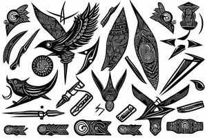 Tribal bird with ukraine trident and borislav incorporated in bird design tattoo idea