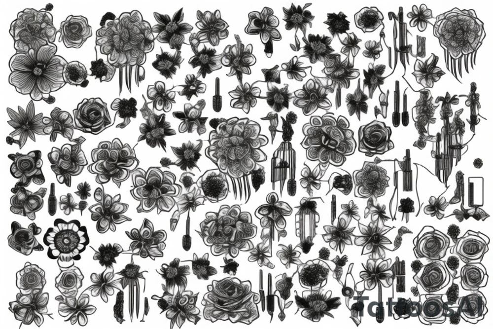 Circuitry and wires that transform into roots and flowers tattoo idea