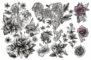 Circuitry and wires that transform into roots and flowers tattoo idea