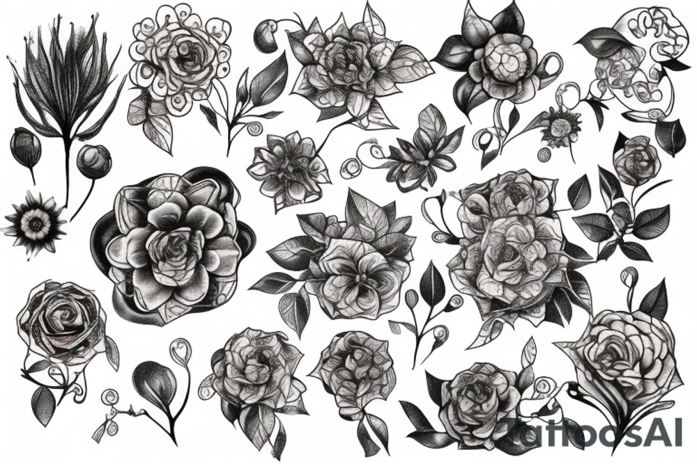 Circuitry and wires that transform into roots and flowers tattoo idea