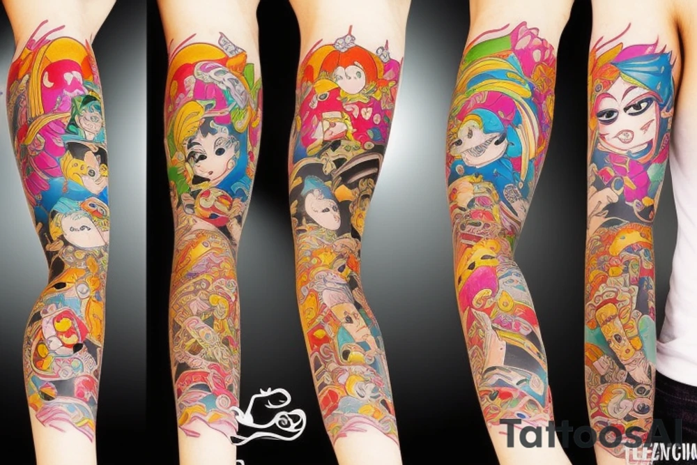 Japanese leg sleeve colorfull tattoo idea