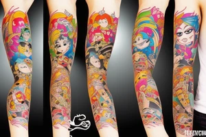 Japanese leg sleeve colorfull tattoo idea