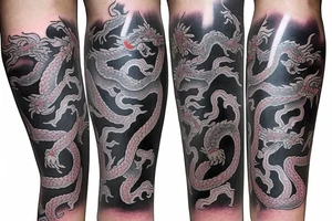 modern new school style japanese leg sleeve with asian dragons tattoo idea