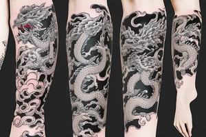 modern new school style japanese leg sleeve with asian dragons tattoo idea