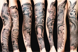 new school asian leg sleeve wtih asian mystical animals tattoo idea
