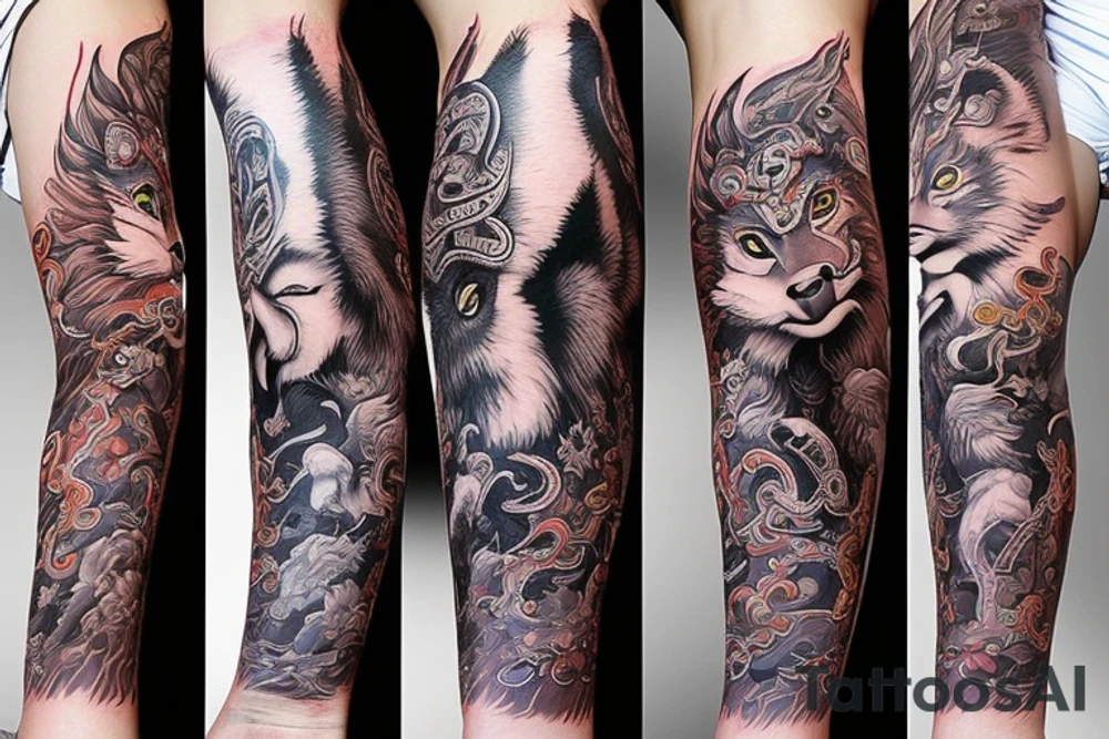 new school asian leg sleeve wtih asian mystical animals tattoo idea