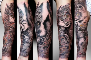 new school asian leg sleeve wtih asian mystical animals tattoo idea