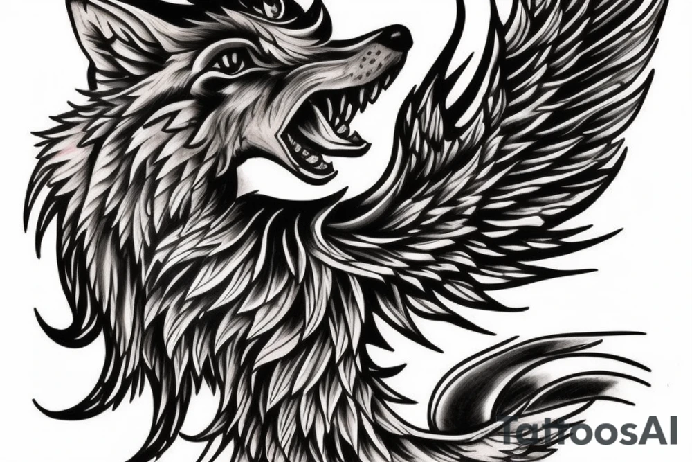 Wolf and phoenix tattoo idea