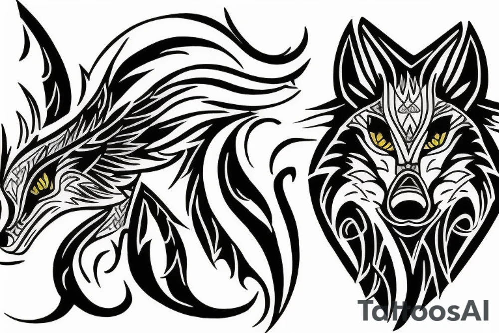 Wolf and phoenix tattoo idea