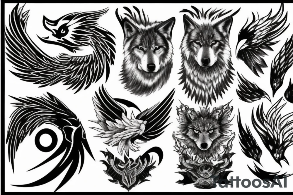 Wolf and phoenix tattoo idea