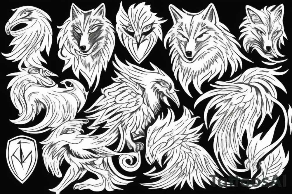 phoenix and wolf tattoo idea