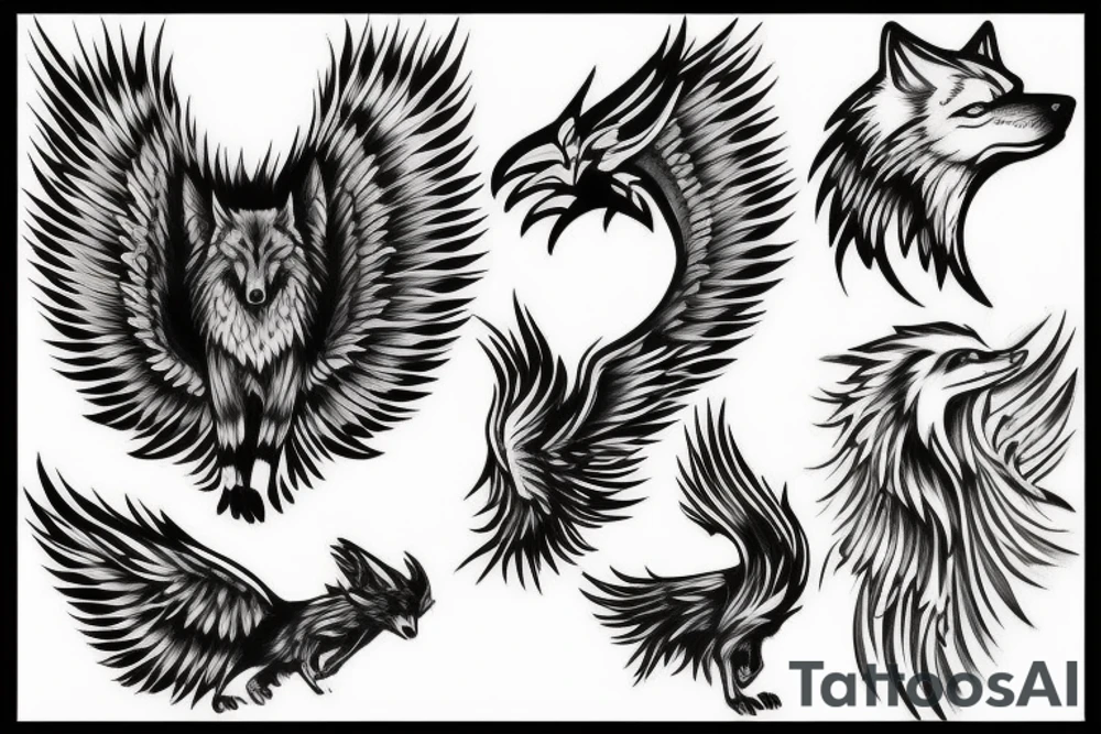 phoenix and wolf tattoo idea