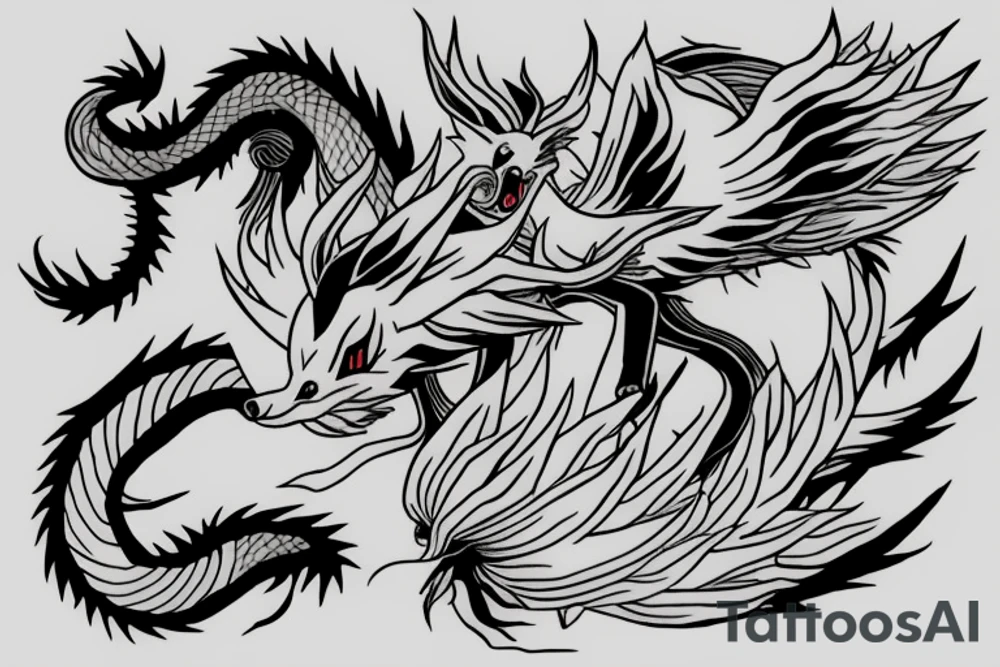 Ninetails fighting with shenron tattoo idea