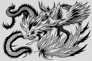 Ninetails fighting with shenron tattoo idea