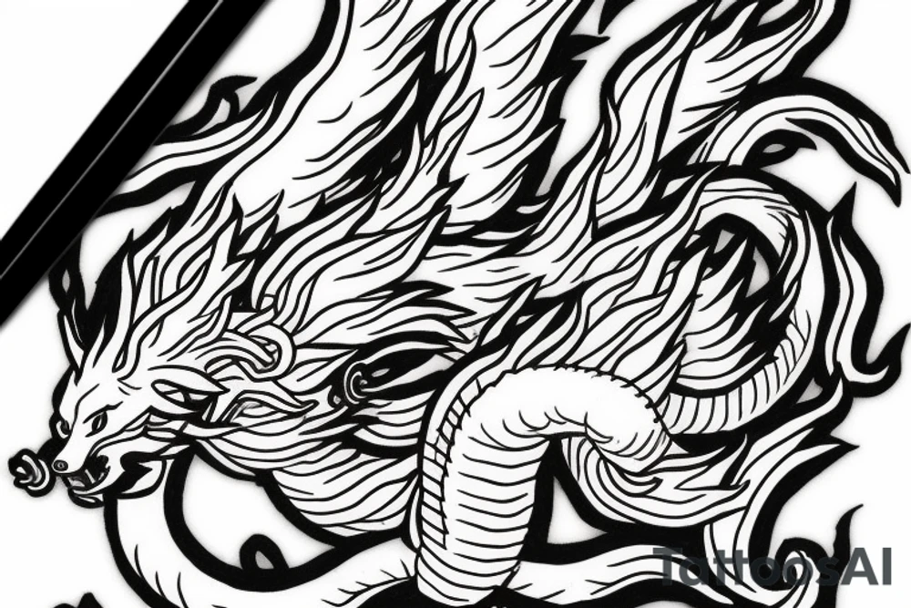 Ninetails fighting with shenron tattoo idea