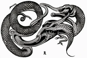 world snake eating its tail in the style of H.R. Giger tattoo idea