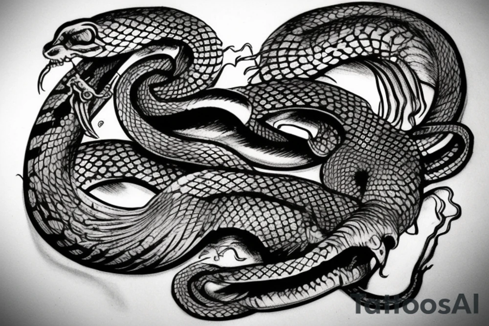 world snake eating its tail in the style of H.R. Giger tattoo idea