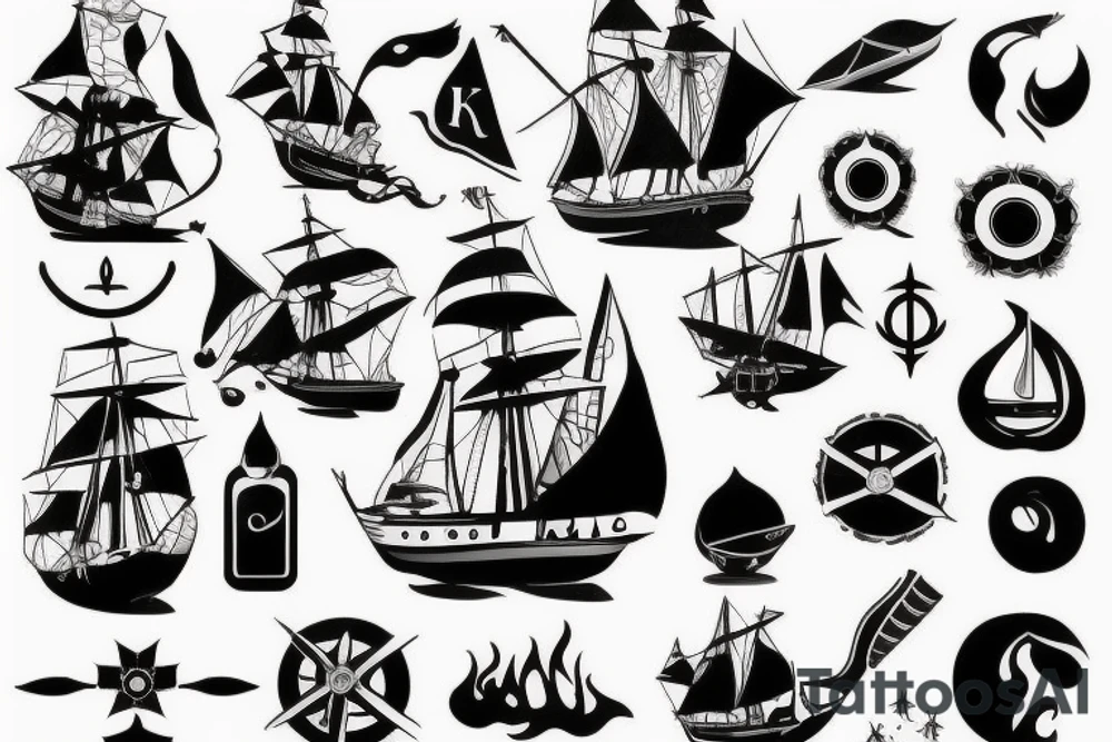 An old ship on fire tattoo idea
