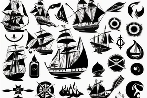 An old ship on fire tattoo idea