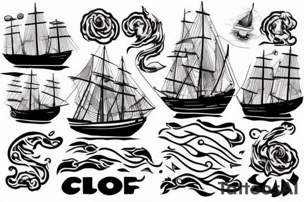 An old ship on fire tattoo idea