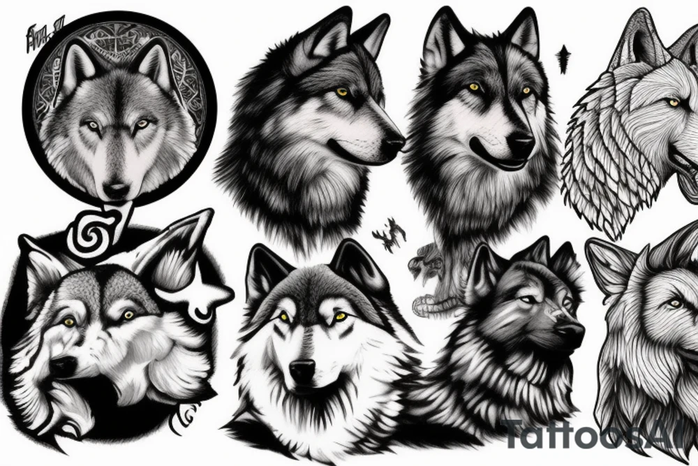 Shepherd with sheep dog and wolves tattoo idea