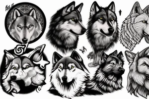 Shepherd with sheep dog and wolves tattoo idea