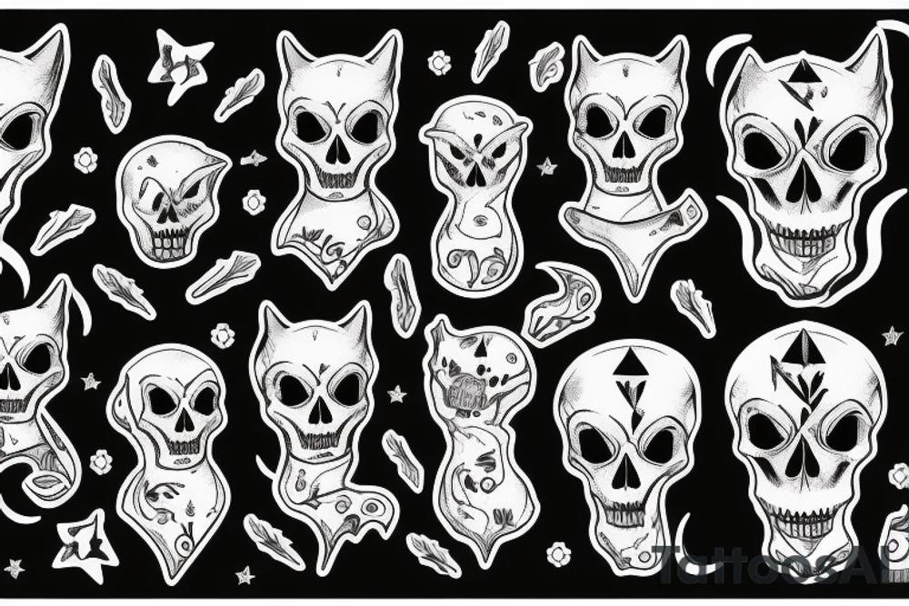 black skeleton dog in front of a half moon tattoo idea