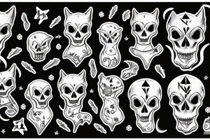 black skeleton dog in front of a half moon tattoo idea