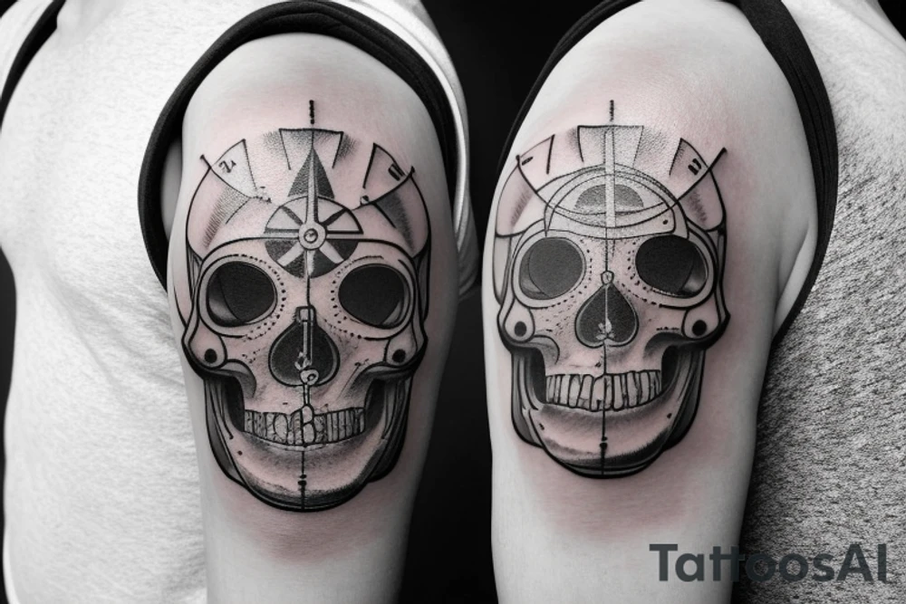 Mechanical Compass skull tattoo idea