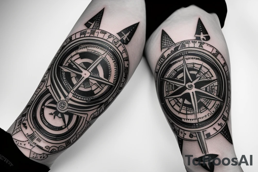 Mechanical Compass skull tattoo idea