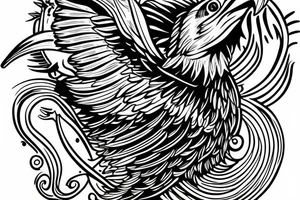 An bald eagle holding a fish with a halo in the fish’s head. tattoo idea