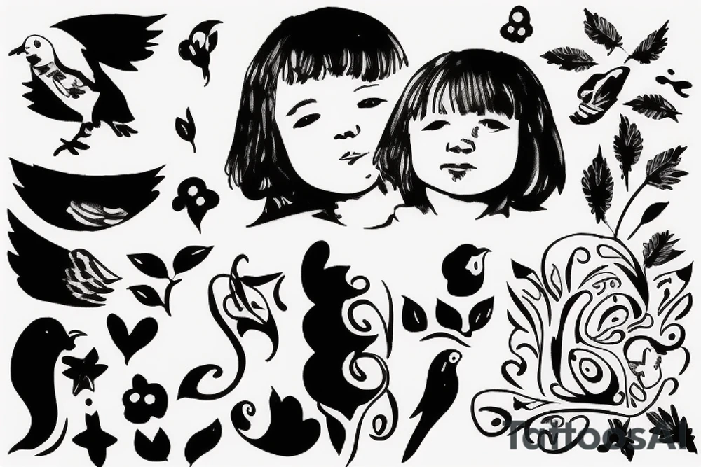 A little girl looking up at a white dove tattoo idea