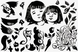 A little girl looking up at a white dove tattoo idea