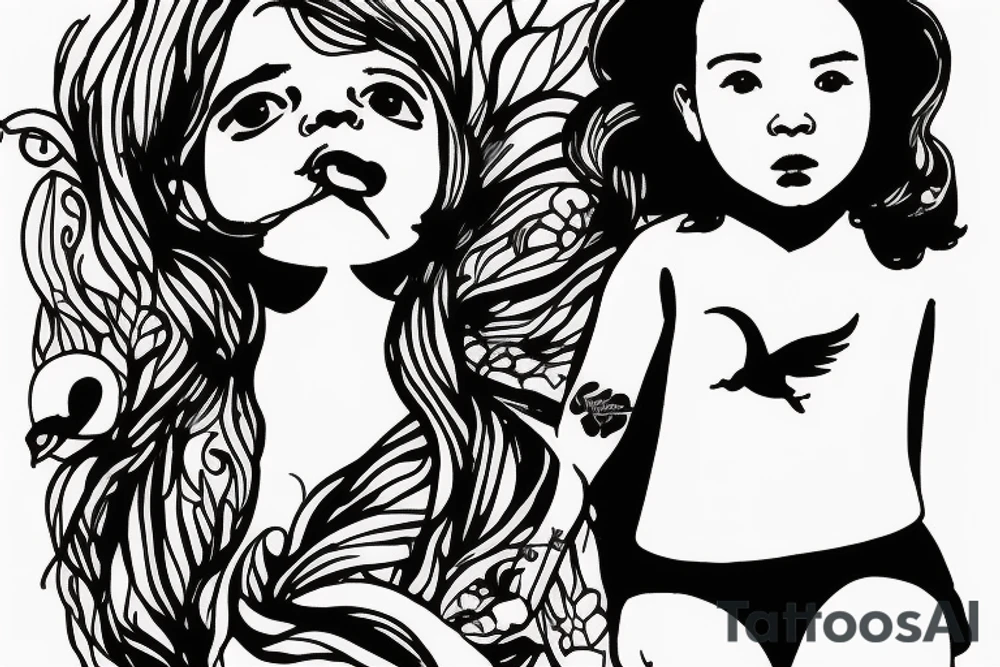 A little girl looking up at a white dove tattoo idea