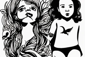 A little girl looking up at a white dove tattoo idea