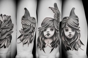 A little girl looking up at a white dove tattoo idea
