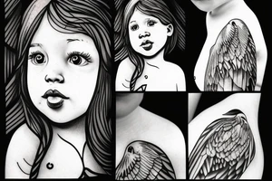 A little girl looking up at a white dove tattoo idea