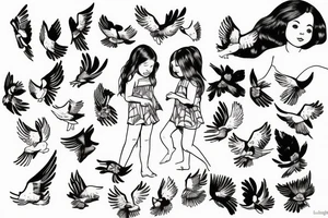 A little girl looking up at a white dove tattoo idea
