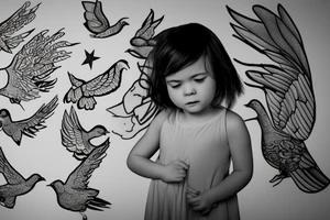 A little girl looking up at a white dove tattoo idea