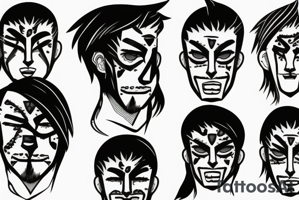 male face with scar tattoo idea