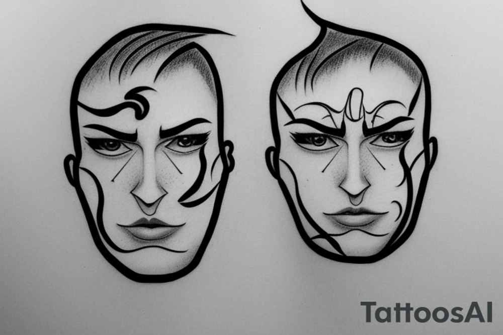 male face with scar tattoo idea