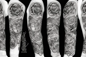 Nordic sleeve with rose and stop watch tattoo idea