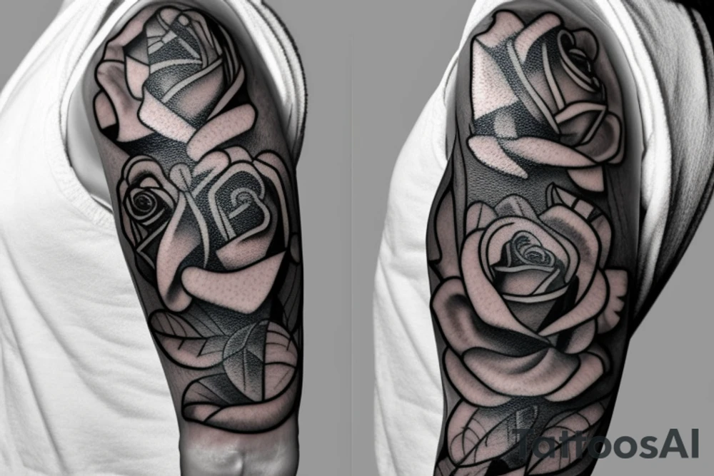 Nordic sleeve with rose and stop watch tattoo idea