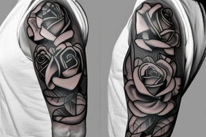 Nordic sleeve with rose and stop watch tattoo idea